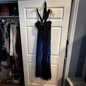 Black and Blue Asymmetrical Pleated Sundress for Cocktail